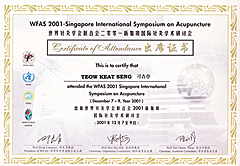 世界针灸学会联合会出席证书